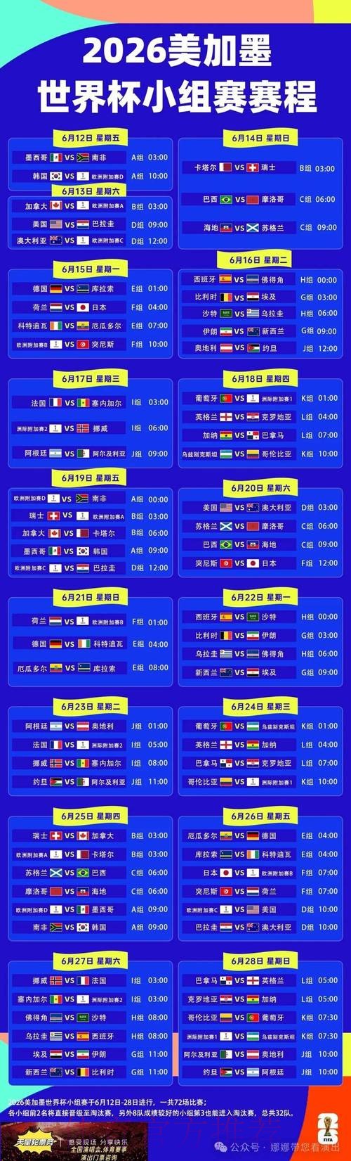 2026世界杯小组赛赛程实时更新比赛时间表查询入口 2026世界杯小组赛赛程实时更新比赛时间表查询入口